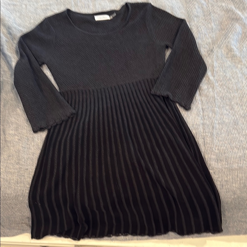 Calvin Klein Black Pleated A-Line Sweater Dress